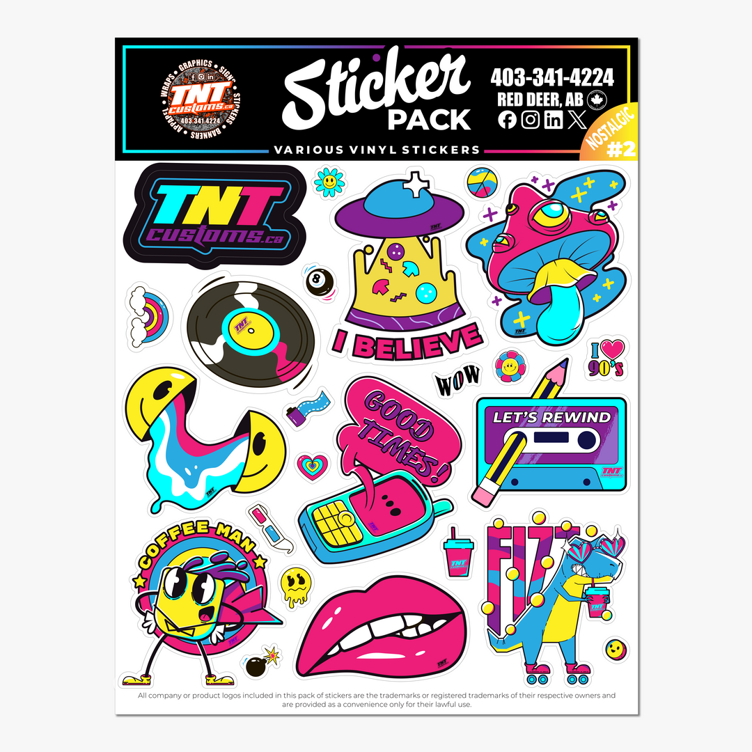 90s Nostalgic Sticker Pack 2 – Durable Vinyl Decal Sheets with 90s-Inspired Designs
