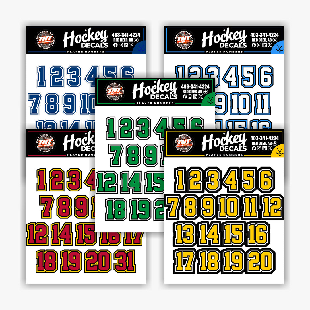 Custom Player Numbers – Vinyl Decals for Hockey Helmets & Sports Equipment